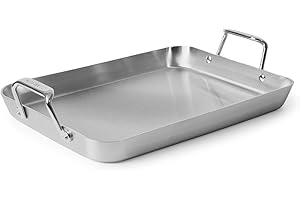 Misen Stainless Steel Roasting Pan with Handles - Versatile 5-Ply Design, Easy Grip Handles, Multi-Functional Cooking, Ideal for Baking, Searing, & Roasting, Superior Heat Conduction, Premium - 13"