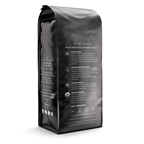 Devil Mountain Coffee Black Label Dark Roast Ground Coffee, Strong High Caffeine Coffee Grounds, USDA Organic, Fair Trade, Gourmet Artisan Roasted, Strongest Coffee in the World, 16 oz Bag