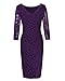 OUGES Women's Boat Neck Floral 3/4 Sleeve Knee Fitted Dress, Purple, Medium