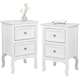 Bonnlo White Nightstand Set of 2, Nightstands with 2 Drawers, Bed Side Table/Night Stand, Small Nightstand for Bedroom, Small Spaces, College Dorm, Kids&rsquo; Room, Living Room, Wood, 16W x 12D x 24H
