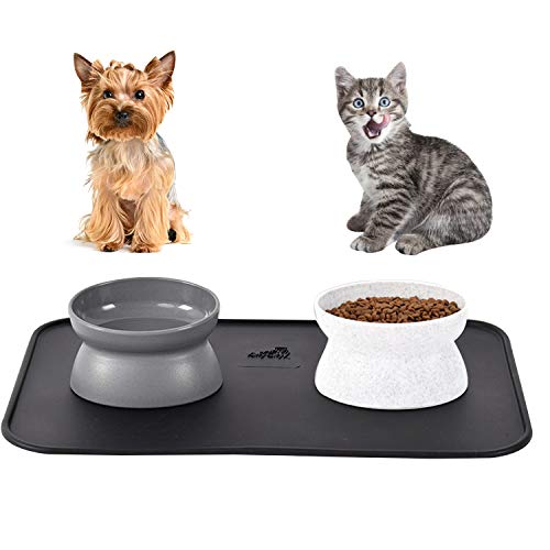 MOCUER Raised Cat Food Bowl Pet Feeder and Water Elevated Dogs Bowls, Feeding Wide Dish Bowls Black and White