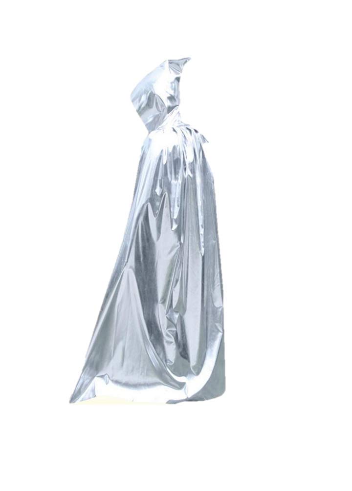 Matissa Kids and Adults Wizard Hooded Cloak Vampire Robe Halloween Costume (Adults (175 Cm), Silver)