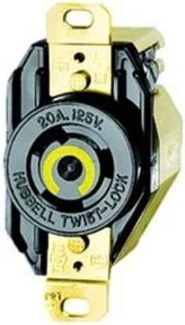 Hubbell Wiring Systems HBL2450 Twist-Lock Single Receptacle, 20 Amp, 277/480VAC, 3 Phase, 4 Pole, 4 Wire, Black
