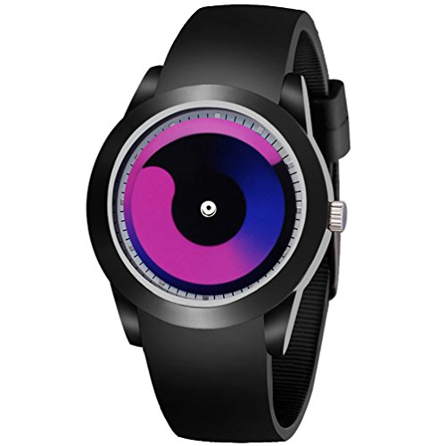 VIGOROSO Men's Unique Watch Stainless Steel Rubber Waterproof Quartz Sports Wrist Watch(Black&Purple)