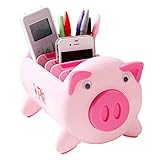 UQueen UQ6013 Creative Pigs Plastic Office Desktop Stationery Cell Phone Remote Control Storage Box Organizer (Pink)