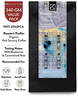 Koinonia KCROASTERS Poabs Organic Coffee from Nelliyampathy, Kerala 340 gm Medium Roast Arabica Coffee Beans - Freshly Roasted & Ground for Turkish | Packed in Biodegradable Bags