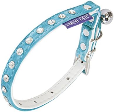 Diamante Velvet Adjustable Cat Safety Collar With Bell Made By Posh Petz® - Light Blue
