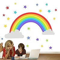 Mendom Rainbow and Stars Wall Decals, Peel and Stick Removable Wall Stickers for Kids Nursery Bedroom Living Room,Wall Decor