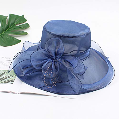 Hongxin Sun Hat for Women,Women's Organza Church Kentucky Derby Fascinator Bridal Tea Party Wedding Hat for Safari Fishing Hiking Beach Golf (Navy)