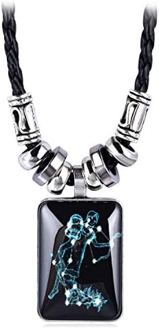 Pendant Necklace Galaxy Constellation Design 12 Zodiac Sign Horoscope Astrology Necklace for Women Men Resin Square Jewelry,Aquarius