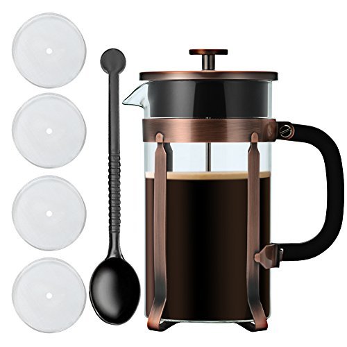 French Press Coffee & Tea MakerÂ -Â Adeeing French Press Pot Kit Machine with 4 Level Stainless Steel Filter and Heat Resistant Borosilicate Glass, 34 Ounce (8 Cup)