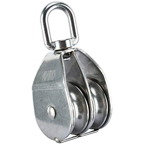 DasMarine 2 Pack M50 Lifting Double Pulley Block 304 Stainless Steel Crane Swivel Hook Double Pulley Roller Loading (M50 Double Pulley; 2 Pack)