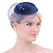 FAYBOX Vintage Mesh Wool Felt Pillbox Flower Women Fascinator Hat Hair Clip NV Navy