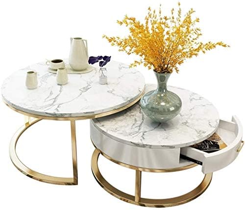 KUN Coffee Tables Nesting Coffees End Tables Drawer Storage White Marble Top Side Table Round Occasional Stand Tea Table For Living Environmental protection