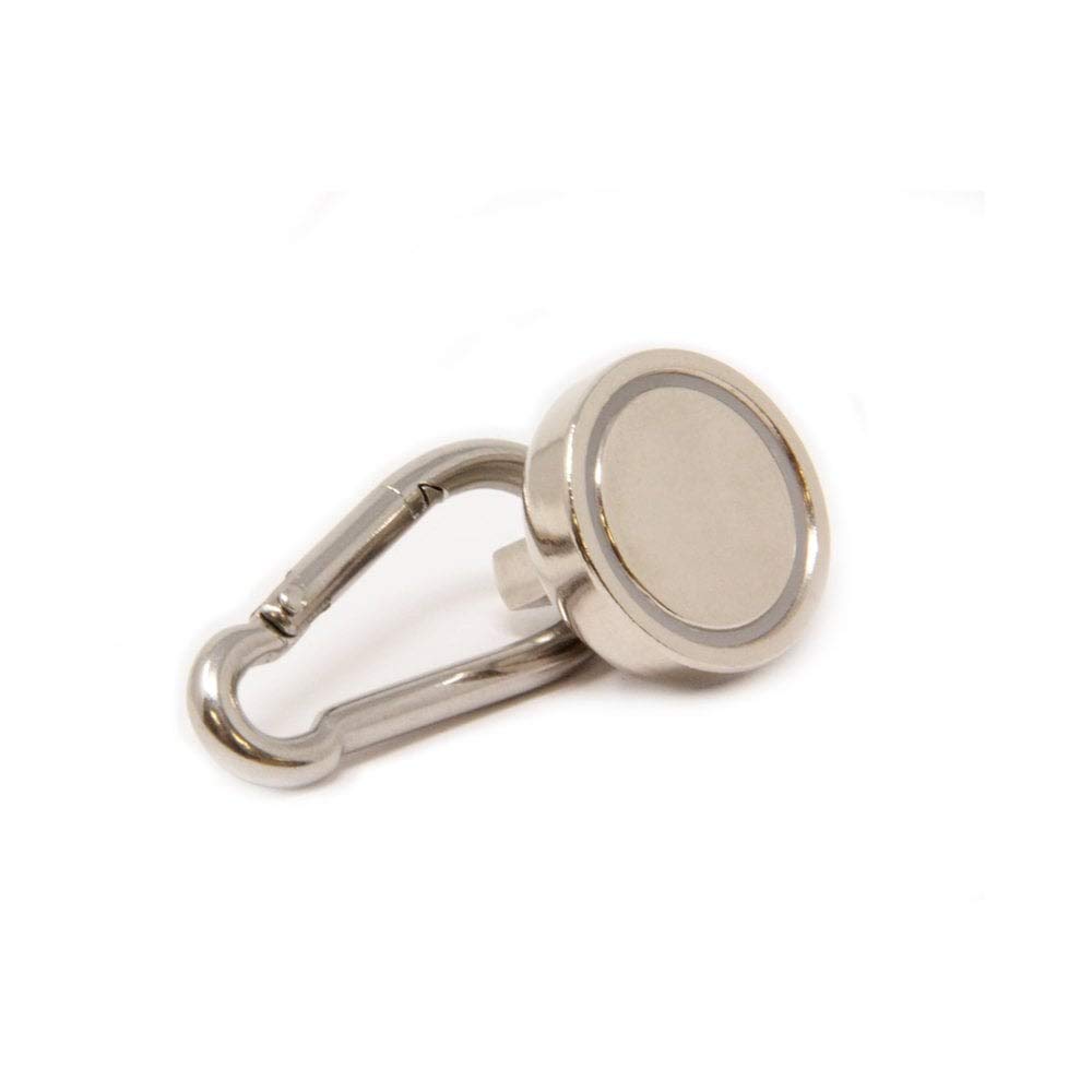 Neodymium Pot Magnet with Carabiner for Holding Signage, Tools and Ropes - 25mm dia - Pack of 10