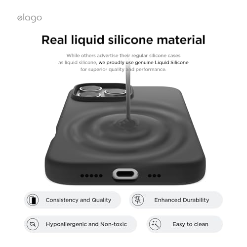 elago Magnetic Silicone Cover Compatible with iPhone 16 Pro Cover 6.3 inches Compatible with all MagSafe accessories - Built-in Magnets, Soft Grip Silicone, Shockproof (Black)