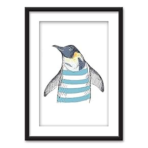 Framed Hand Drawn Penguin Black Picture Frames White Matting