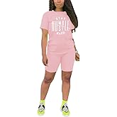 PINSV Women's 2 Piece Outfits Summer Printing Bodycon Short Pants Workout Sets