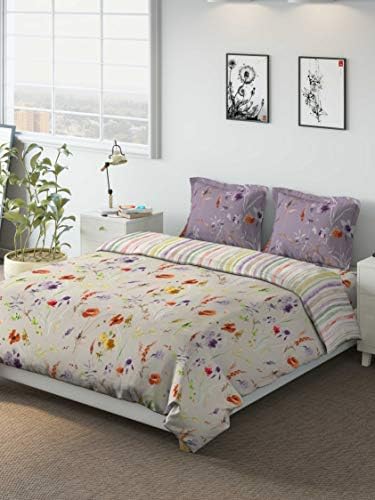 DDECOR Live beautiful 150TC Cotton Double Bedsheet with 2 Pillow Covers and 1 Double Comforter, Queen Size, Floral (Orange)