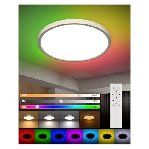 DetarZinLED LED Ceiling Light Bedroom Ceiling Light 24W 2700LM 30 cm Round Dimmable Ceiling Light with Remote Control Bathroom IP44 Waterproof Colorful RGB Lights for Indoor Hallway