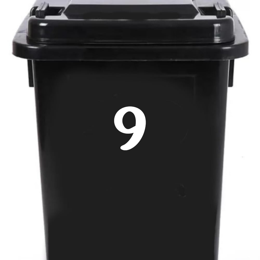 Pack of 4 House Number Wheelie Bin Stickers - Waterproof Decals - Easy-to-Apply - Recycling Boxes - Party Decorations (9)