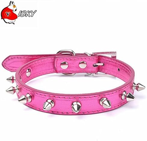 Visky Dog Collar,Puppy Kitten Leather Rivets Studded Adjustable Collars, Necklaces with Bling Fluorescence PU Leather (Rose,Extra Small)