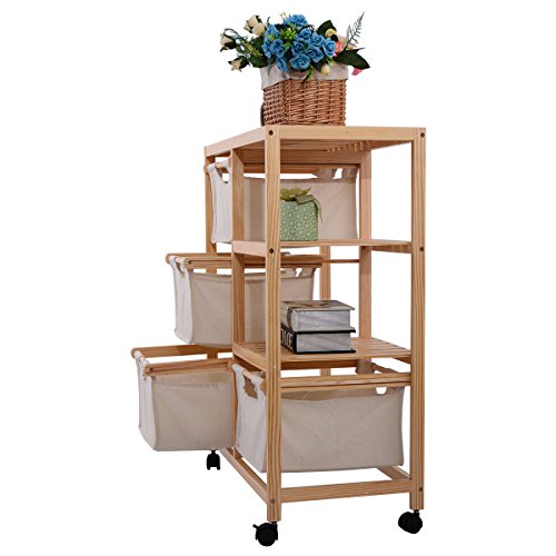 New MTN-G Wood Hamper 2 Section Storage Shelf Unit W/4 Fabric Drawers Home Furniture