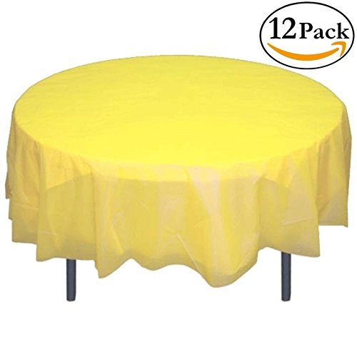 12-Pack Premium Plastic Tablecloth 84in. Round Table Cover - Light Yellow