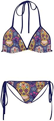 Women's Sugar Skull Dia De Los Muertos Two Pieces Bikini Sets Swimwear Swimsuit