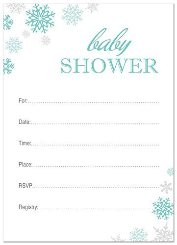 24 Cnt Aqua Snowflakes Baby Shower Fill-in Invitations (Aqua)