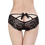IUNEED Women Sexy Lingerie Panties Lace Bow V-string Underwear Thongs(Black)