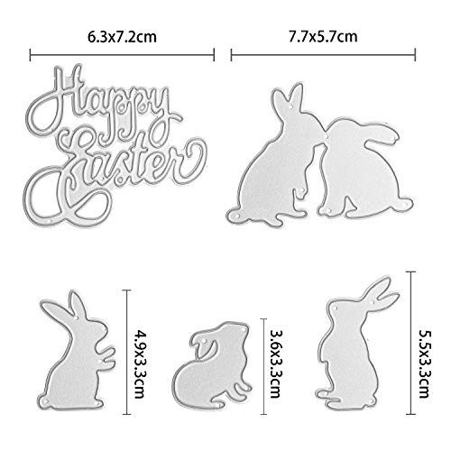 Tanlee 5 Pieces Happy Easter Rabbit Cutting Dies Bunny Metal Embossing Stencils Template for Paper DIY Craft Decoration