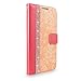 Galaxy S6 Edge Plus Case, Cellularvilla [Diamond Jewel] [Card Slots] Embossed Flower Design Premium Pu Leather Wallet Case Flip Cover For Samsung Galaxy S6 Edge Plus / S6 Edge+ (Peach Pink Bling)
