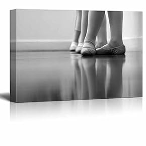 Canvas Prints Wall Art - Close Up on Ballerina Feet on a Black and White Background | Modern Wall Decor/Home Decoration Stretched Gallery Canvas Wrap Giclee Print. Ready to Hang - 12" x 18"