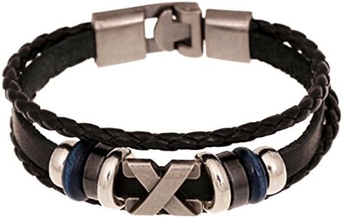 Dog Brother Men's Fashion Stainless Steel X Letter Rope Leather Bracelet Length 8.0"