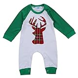 Canis Unisex Newborn Baby Boys Girls Christmas Romper Long Sleeve Lattice Deer Jumpsuit (12-18M, Green)