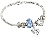CHARMED BEADS Sterling Silver Blue Crystal Love and Family Bead Charm Bracelet, 7.5