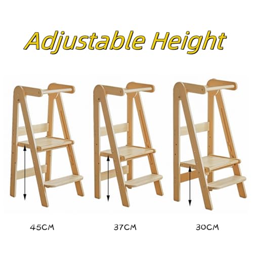 AM ANNA Foldable Toddler Kitchen Tower, Kitchen Stool Helper, Standing Tower with 3 Adjustable Heights, Suitable Age for 1.5-6 Years, Toddler Kitchen Stool Helper Montessori Kitchen Stools (1)