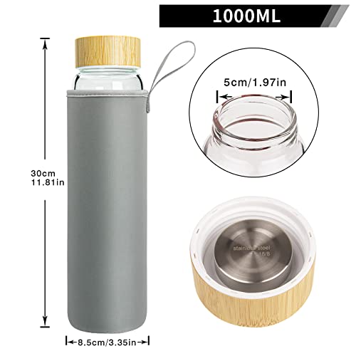 Ferexer Glass Water Bottle Glass Bottle 1 Litre/600 ML (1 Litre, Blue Leaf)