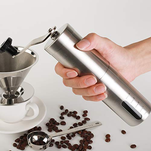 Manuelle Kaffeemühle mit Keramikmahlwerk Edelstahl Einstellbar Handkaffeemühle für Kaffeebohnen Mahlen – Bild 8