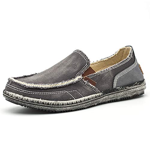 Mens Canvas Shoes Vintage Breathable Slip on Loafers Outdoor Walking (11.5 D(M) US, Grey1)