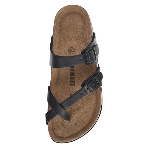 CUSHIONAIRE Women's Luna Cork footbed Sandal with BLACK OILY