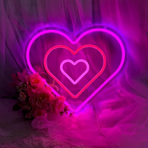 YALLOVE Pink Dancing Neon Sign, 13 x 15'' Pink Heart Neon Light for Bedroom Wall Decor, USB Powered, Heart Shaped Sign for Girl's Room, Wedding Party Decor, Birthday & Valentine's Day Gift