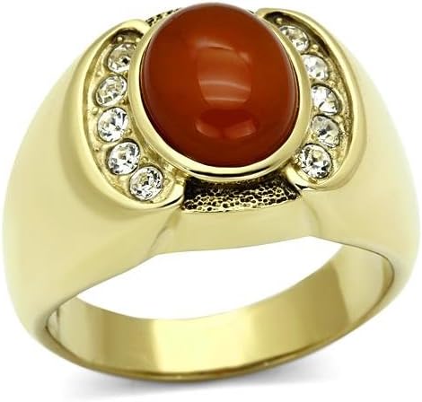 Men's Stainless Steel Ion Gold Plating Siam Synthetic Agate Fashion Ring, Size 8,9,10,11,12,13 (11)