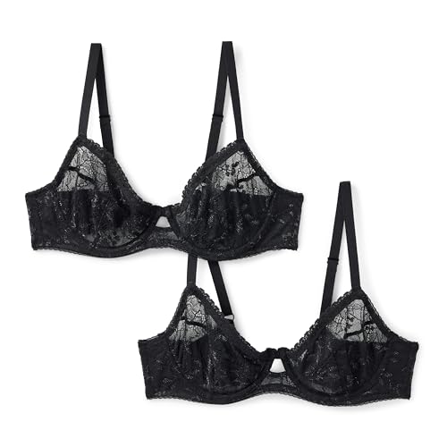 Amazon Essentials Women's Stretch Galloon Lace Wired Bodysuit, Black, 36DD