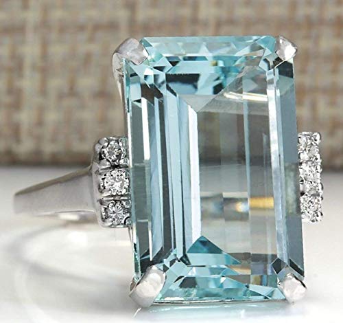 Vintage Women 925 Silver Aquamarine Gemstone Ring Wedding Jewelry Size (8)