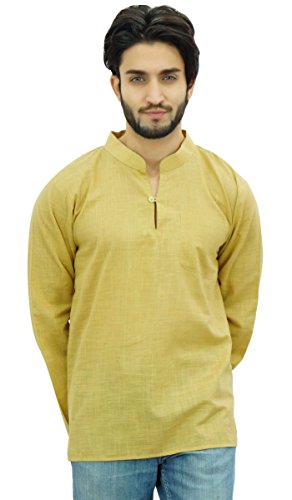 Men's Band Collar Short Kurta Cotton Casual Shirt