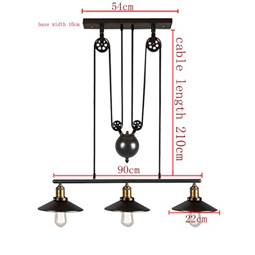 Dst Retro Pendant Retractable Chandelier Pendant, Vintage Adjustable Hanging Ceiling Light Pendant Light for Island, Dining, Bar (Matte Black)