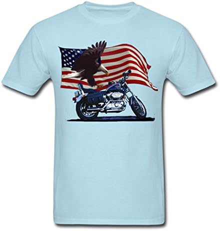 Lidong Free Patriotic Eagle Motorbike Stick Figures Men's T-Shirts Sky blue XXL