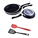 Uniqos Kitchen 5 Piece Premium Quality Non-stick Frying Pan Set (3 Frying pans plus Silicon Spatula, plus Slotted Turner)